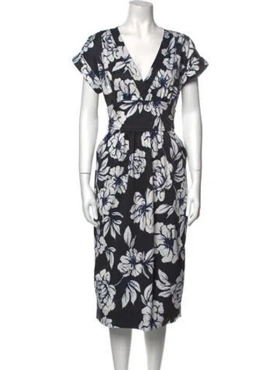 Pre-owned Marissa Webb Floral Print Midi Length Dress In Blue