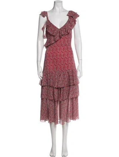 Pre-owned Marissa Webb Floral Print Midi Length Dress W/ Tags In Red