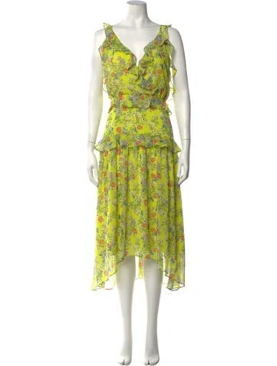 Pre-owned Marissa Webb Floral Print Midi Length Dress W/ Tags In Yellow