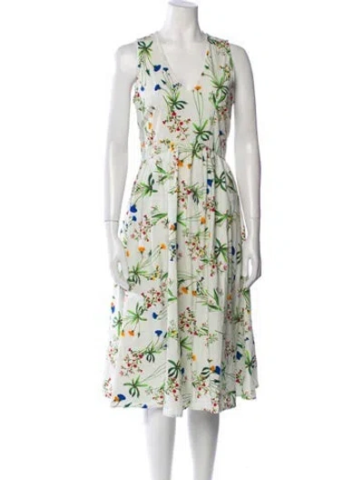 Pre-owned Marissa Webb Floral Print Midi Length Dress In White