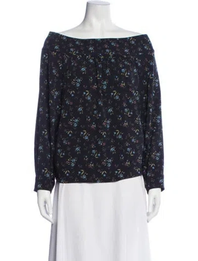 Pre-owned Marissa Webb Floral Print Off-the-shoulder Blouse In Blue