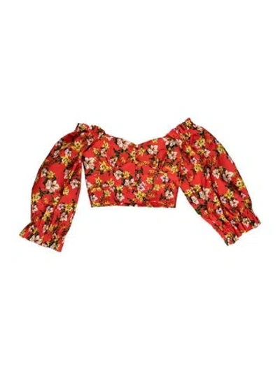 Pre-owned Marissa Webb Floral Print Off-the-shoulder Crop Top In Orange