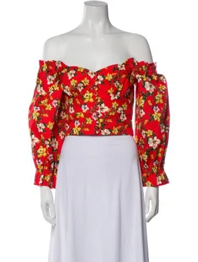 Pre-owned Marissa Webb Floral Print Off-the-shoulder Top In Red