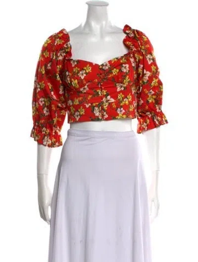 Pre-owned Marissa Webb Floral Print Square Neckline Crop Top In Orange