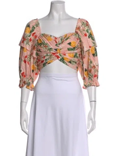 Pre-owned Marissa Webb Floral Print Square Neckline Crop Top In Pink