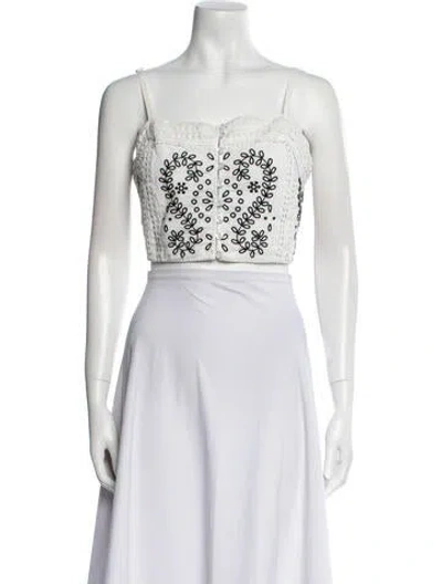 Pre-owned Marissa Webb Floral Print Square Neckline Crop Top In White