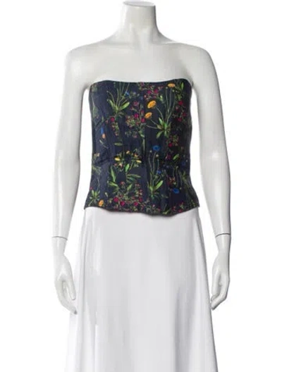 Pre-owned Marissa Webb Floral Print Strapless Top In Blue