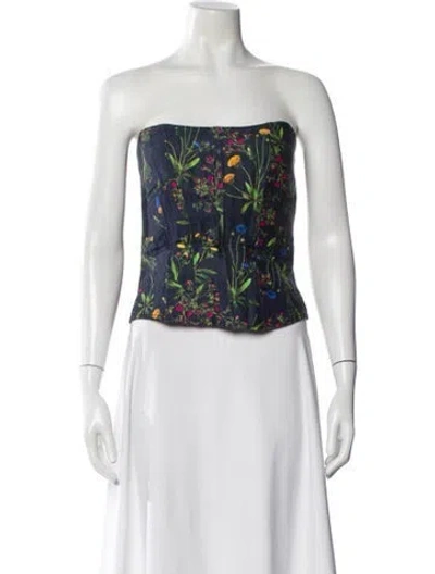 Pre-owned Marissa Webb Floral Print Strapless Top In Blue
