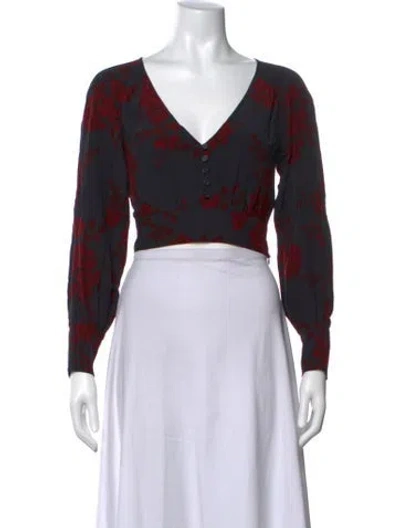 Pre-owned Marissa Webb Floral Print V-neck Crop Top In Multi