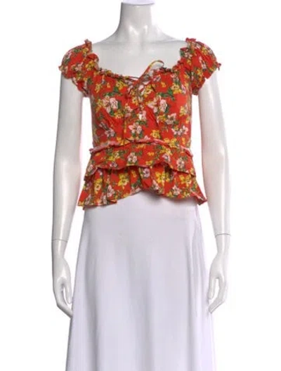 Pre-owned Marissa Webb Floral Print V-neck Crop Top In Orange