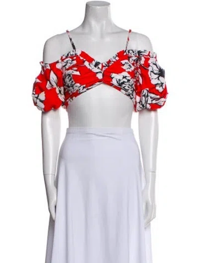 Pre-owned Marissa Webb Floral Print V-neck Crop Top In Red