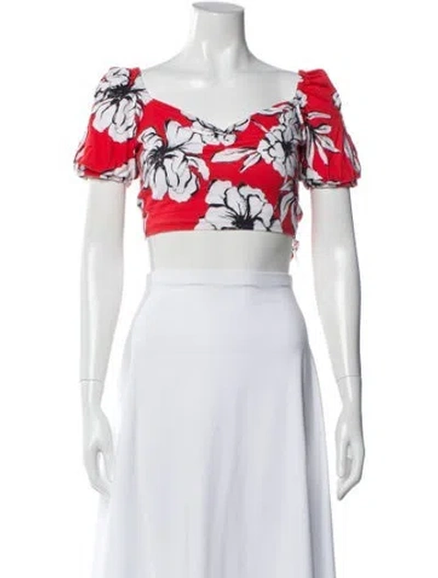 Pre-owned Marissa Webb Floral Print V-neck Crop Top In White