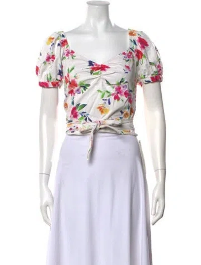 Pre-owned Marissa Webb Floral Print V-neck Crop Top In White