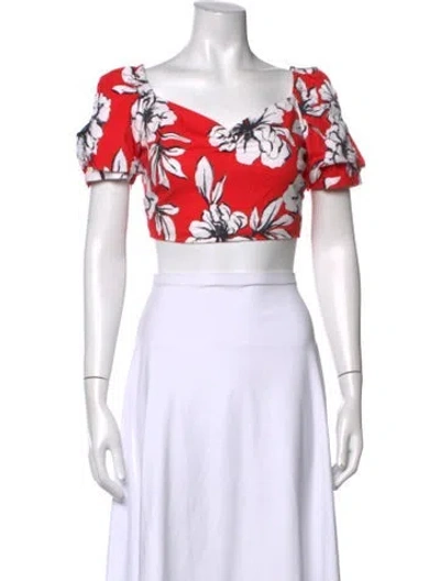 Pre-owned Marissa Webb Floral Print V-neck Crop Top In White