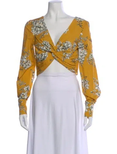 Pre-owned Marissa Webb Floral Print V-neck Crop Top In Yellow