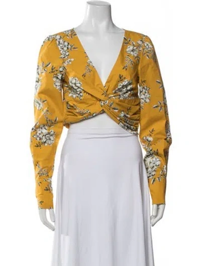 Pre-owned Marissa Webb Floral Print V-neck Crop Top In Yellow