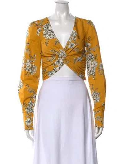 Pre-owned Marissa Webb Floral Print V-neck Crop Top In Yellow