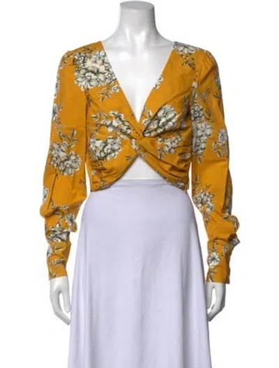 Pre-owned Marissa Webb Floral Print V-neck Crop Top In Yellow