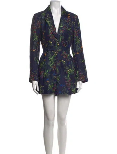 Pre-owned Marissa Webb Floral Print V-neck Jumpsuit In Blue