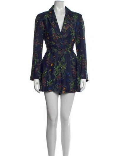 Pre-owned Marissa Webb Floral Print V-neck Romper In Blue