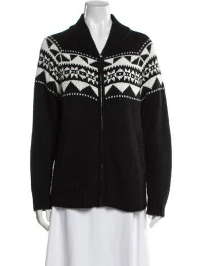 Pre-owned Marissa Webb Graphic Print Open Front Sweater In Black