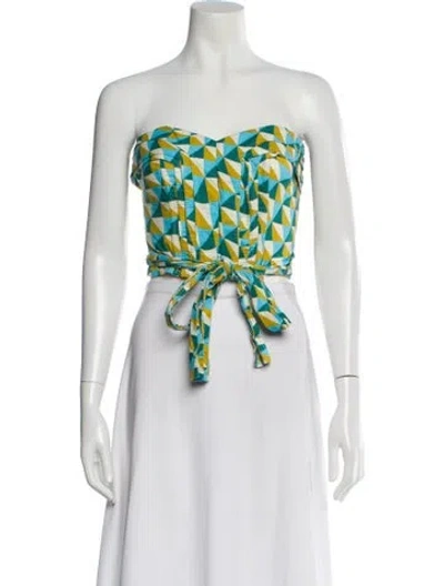 Pre-owned Marissa Webb Graphic Print Strapless Crop Top In Multi