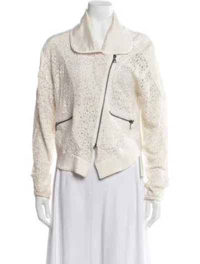 Pre-owned Marissa Webb Lace Pattern Biker Jacket In Neutral