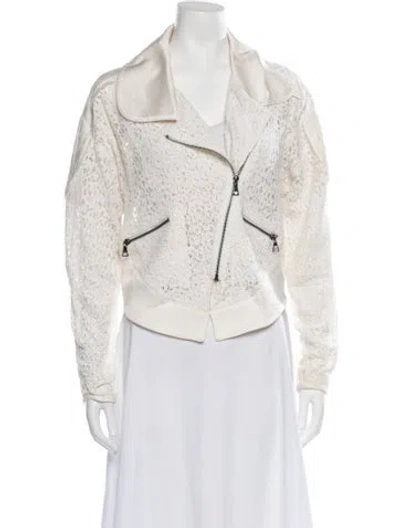Pre-owned Marissa Webb Lace Pattern Biker Jacket In White