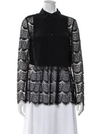 Pre-owned Marissa Webb Lace Pattern Long Sleeve Blouse In Black