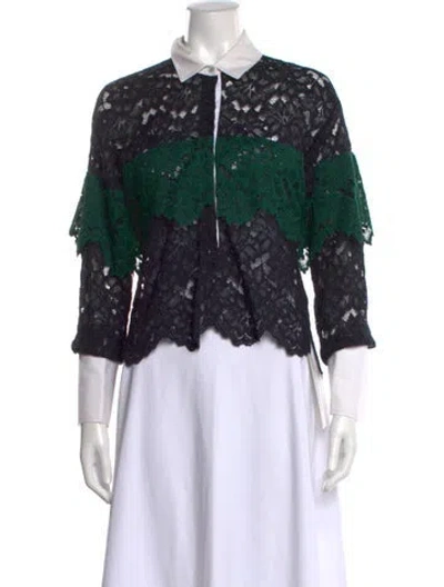 Pre-owned Marissa Webb Lace Pattern Long Sleeve Blouse In Blue