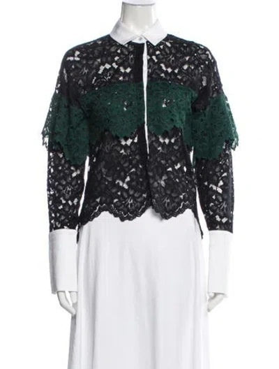 Pre-owned Marissa Webb Lace Pattern Long Sleeve Blouse In Blue