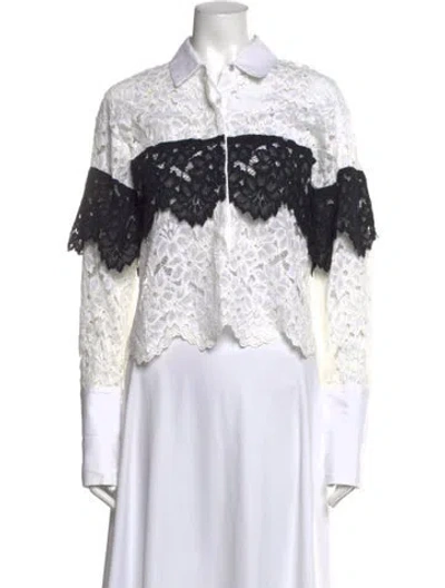 Pre-owned Marissa Webb Lace Pattern Long Sleeve Blouse In White