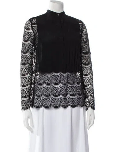 Pre-owned Marissa Webb Lace Pattern Mock Neck Blouse In Black