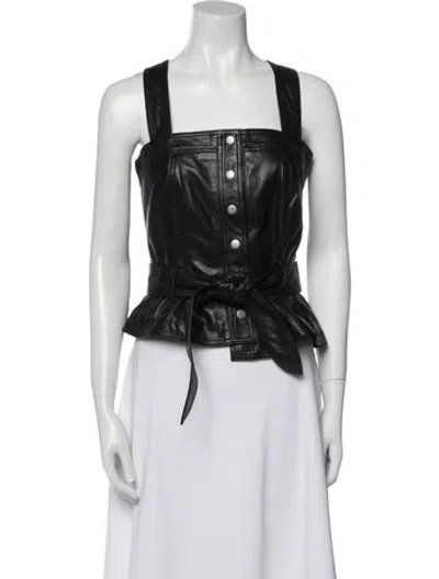 Pre-owned Marissa Webb Lamb Leather Square Neckline Crop Top In Black