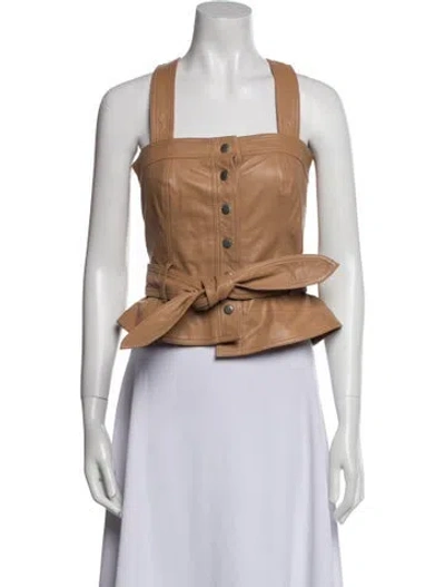 Pre-owned Marissa Webb Lamb Leather Square Neckline Crop Top In Brown