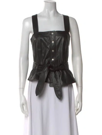 Pre-owned Marissa Webb Lamb Leather Square Neckline Top In Black