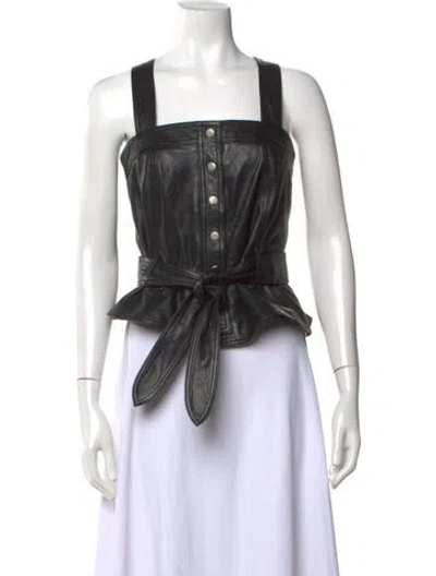 Pre-owned Marissa Webb Lamb Leather Square Neckline Top In Black