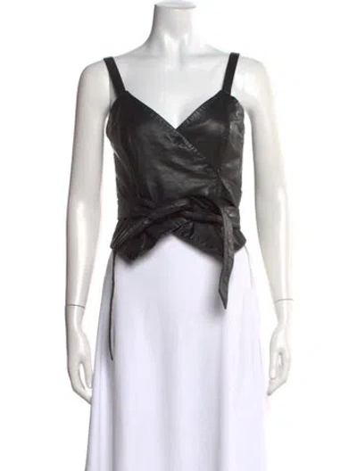Pre-owned Marissa Webb Lamb Leather V-neck Top In Black