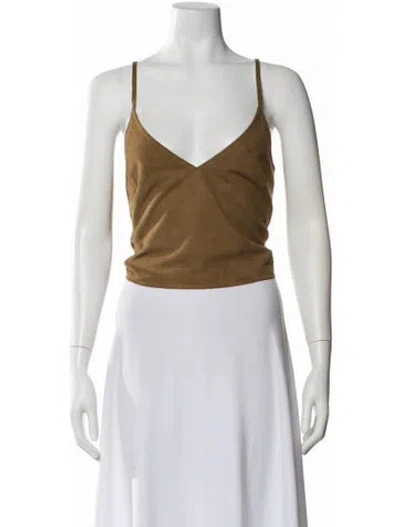 Pre-owned Marissa Webb Leather V-neck Top In Neutral