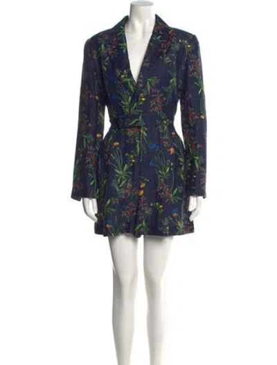 Pre-owned Marissa Webb Linen Floral Print Jumpsuit In Blue