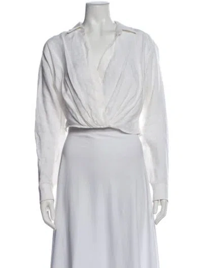 Pre-owned Marissa Webb Linen Long Sleeve Button-up Top In White