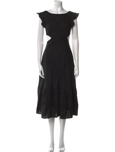 Pre-owned Marissa Webb Linen Midi Length Dress In Black