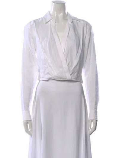 Pre-owned Marissa Webb Linen V-neck Blouse In White