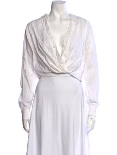 Pre-owned Marissa Webb Linen V-neck Button-up Top In Neutrals