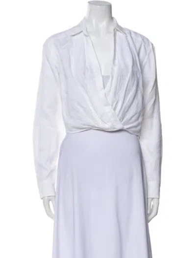 Pre-owned Marissa Webb Linen V-neck Crop Top In White