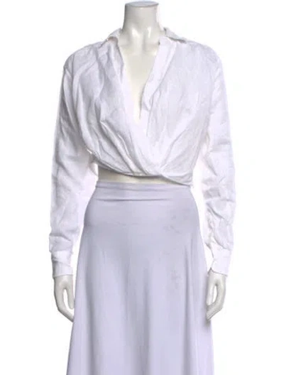 Pre-owned Marissa Webb Linen V-neck Crop Top In White