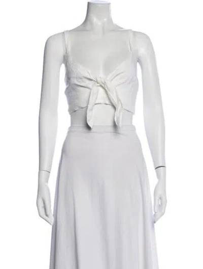 Pre-owned Marissa Webb Linen V-neck Crop Top In White