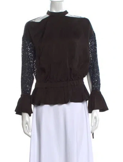 Pre-owned Marissa Webb Mock Neck Long Sleeve Blouse In Brown