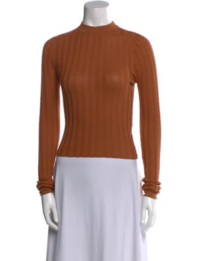 Pre-owned Marissa Webb Mock Neck Long Sleeve Top In Brown