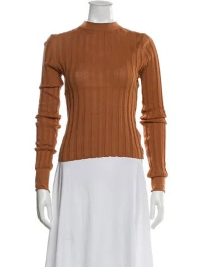 Pre-owned Marissa Webb Mock Neck Long Sleeve Top In Brown